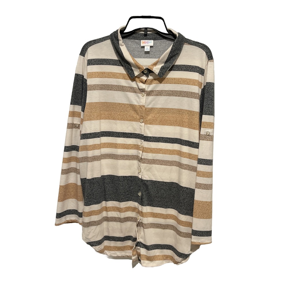 L Lularoe Valentina Extra Large XL Striped Button Down #C093‎